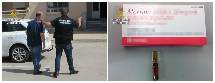 Imagen del detenido y de uno de los medicamentos sustraídos