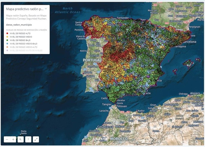 Mapa de riesgo de gas radón en España