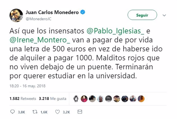 Monedero sobre Pablo Iglesias e Irene Montero