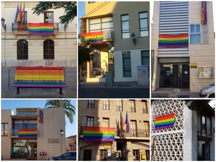 La bandera del arco iris luce en varios puntos de València