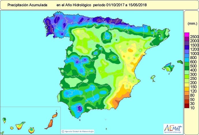Las lluvias desde el 1 de octubre al 15 de mayo superan en un 9% el valor normal