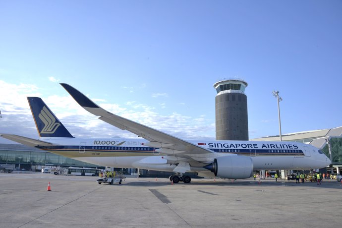 Avión de Singapore Airlines en Barcelona