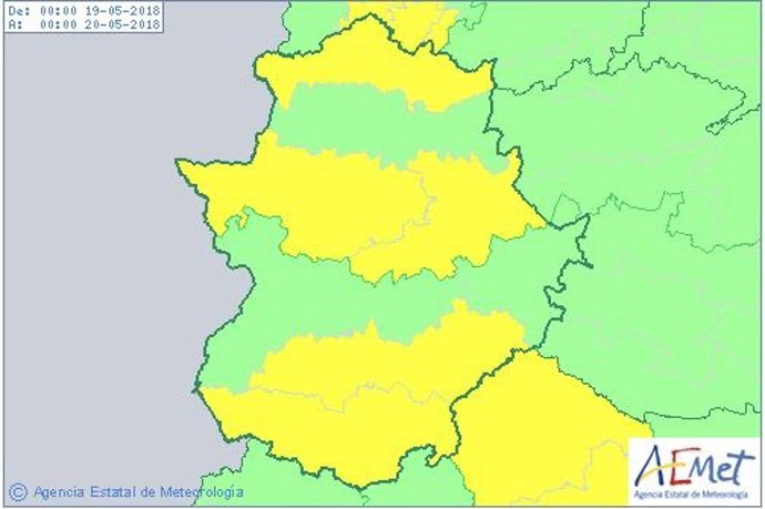 Avisos por tormentas en Extremadura