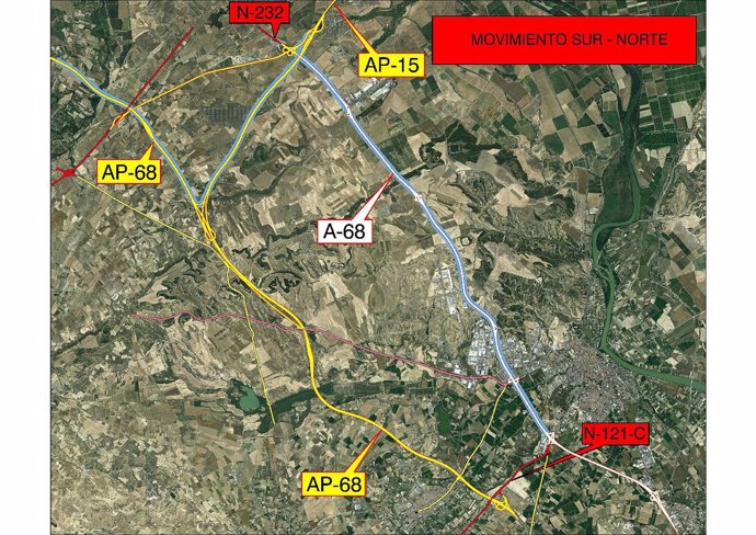 En rojo el tramo de la N-121-C que se cierra y en azul la vía alternativa.