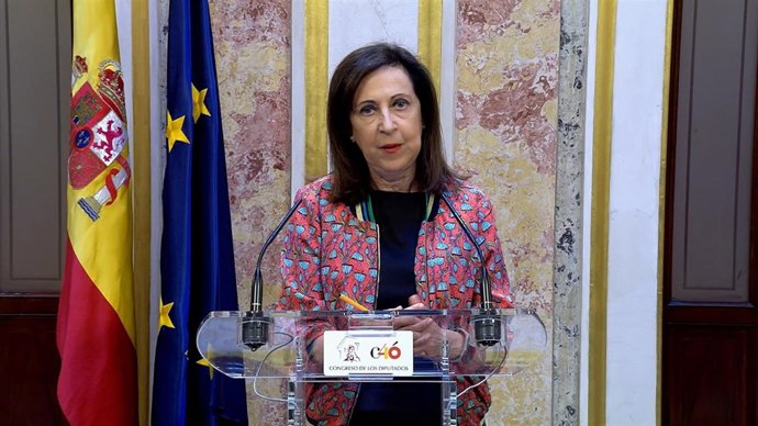 Margarita Robles en rueda de prensa en el Congreso de los Diputados