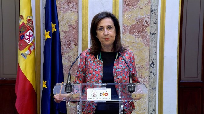 Margarita Robles en roda de premsa al Congrés dels Diputats