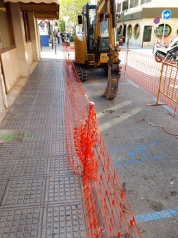 Obras en una calle de Ibiza