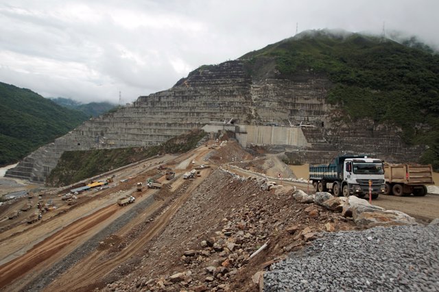 View of the construction at Hidroituango hydroelectric plant in Ituango, Colombi