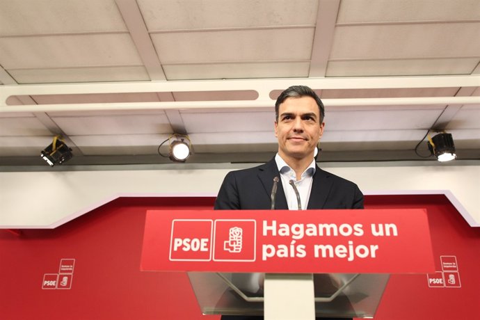 Roda de premsa del líder del PSOE, Pedro Sánchez, a la seu del partit