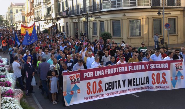 Un momneto de la manifestación en Melilla para pedir fluidez en la frontera 