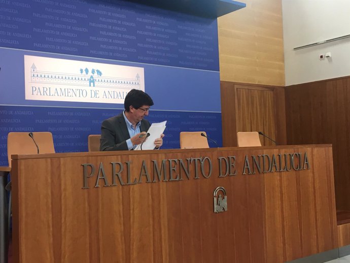 El líder de Cs en Andalucía, Juan Marín, en rueda de prensa