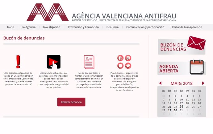 Buzón de denuncias en la web de la Agencia Antifraude