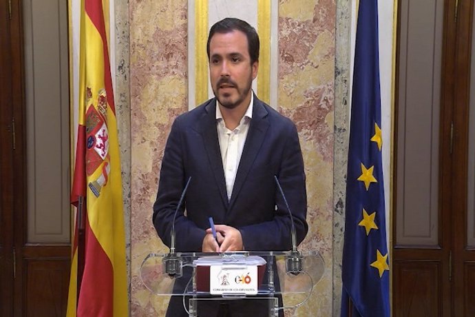 Alberto Garzón en rueda de prensa en el Congreso de los Diputados