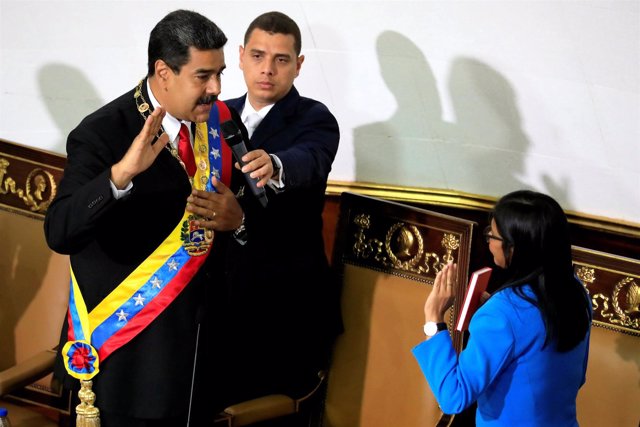 Venezuela's President Nicolas Maduro takes the oath as re-elected President by t