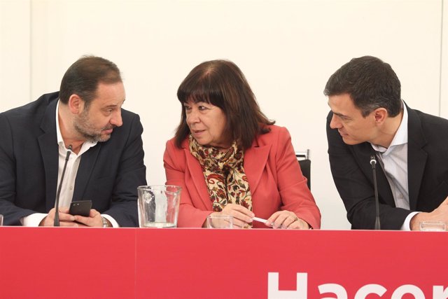 Pedro Sánchez, Cristina Narbona y José Luis Ábalos en la Comisión la Ejecutiva