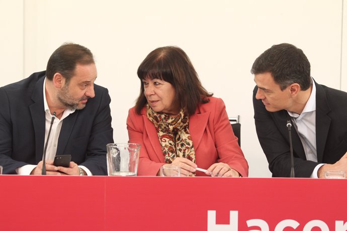 Pedro Sánchez, Cristina Narbona i José Luis Ábalos en la Comissió l'Executiva
