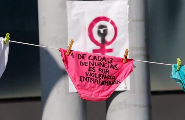 A panty is seen in front of the Andres Bello National University (UNAB), part of