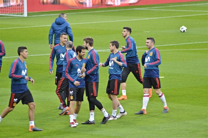 La selección española durante un entrenamiento