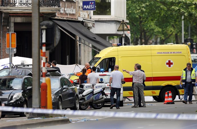 Alrededores de la escena del tiroteo en Lieja, Bélgica