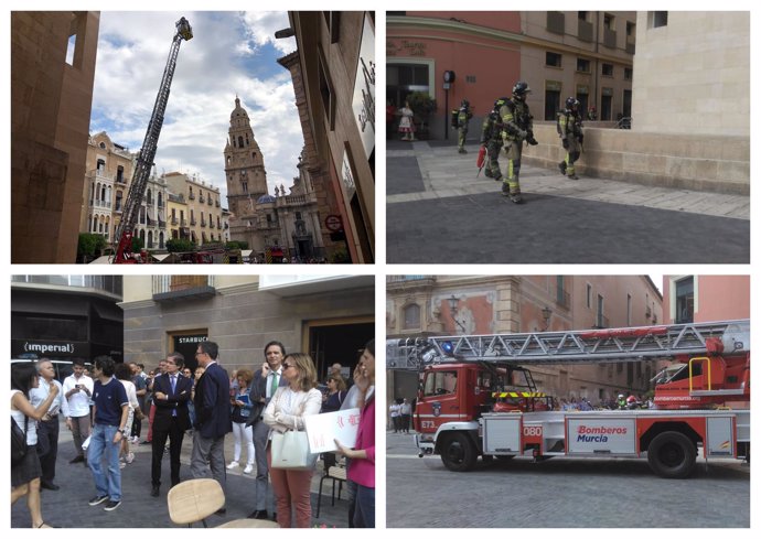 Imágenes de la intervención de los Bomberos en el Ayuntamiento de Murcia