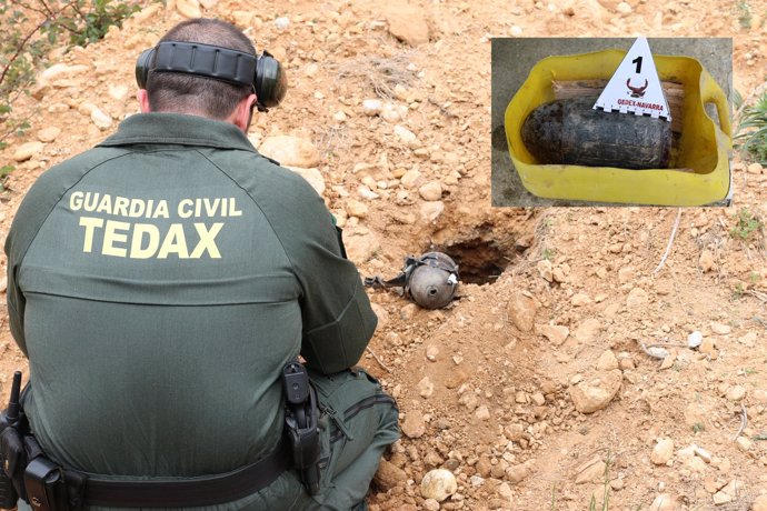 La Guardia Civil destruye un proyectil de guerra encontrado en el valle de Yerri