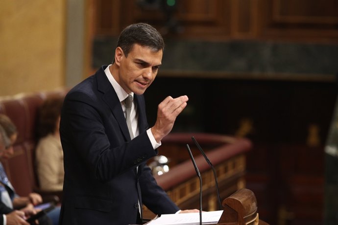 Pedro Sánchez intervé durant el debat de la moció de censura