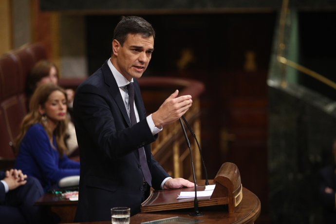 Pedro Sánchez durant el debat de la moció de censura