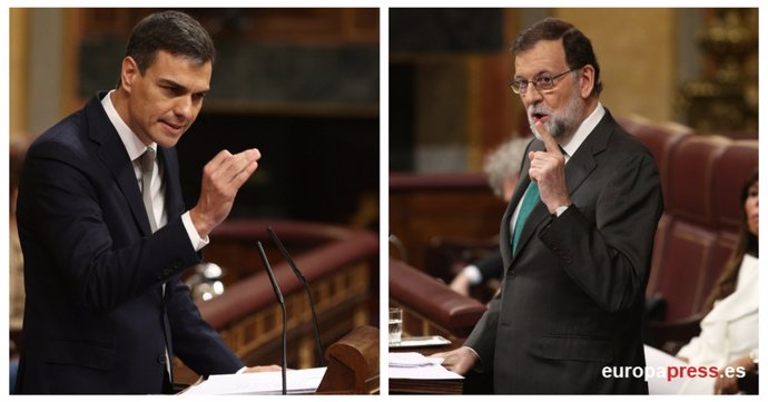 Montaje de Rajoy y Sánchez durante el debate de la moción de censura