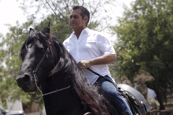 Jaime Rodriguez, governor-elect of Nuevo Leon state, rides on his horse inside h