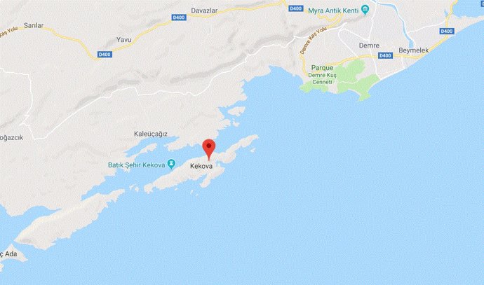 Naufragio en Kekova, seis niños muertos - Mapa