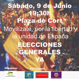 Sociedad Cívica Balear convoca una concentración el sábado a favor de la unidad de España y contra el nuevo Gobierno