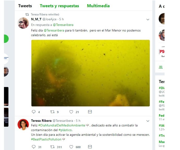 Imagen del tuit de la ministra y del retuit que ha efectuado posteriormente