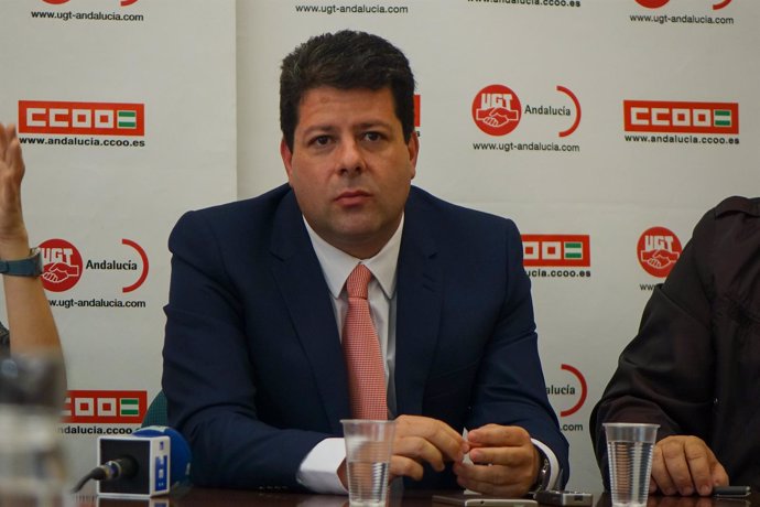 Fabián Picardo, en rueda de prensa en la sede de CCOO Andalucía