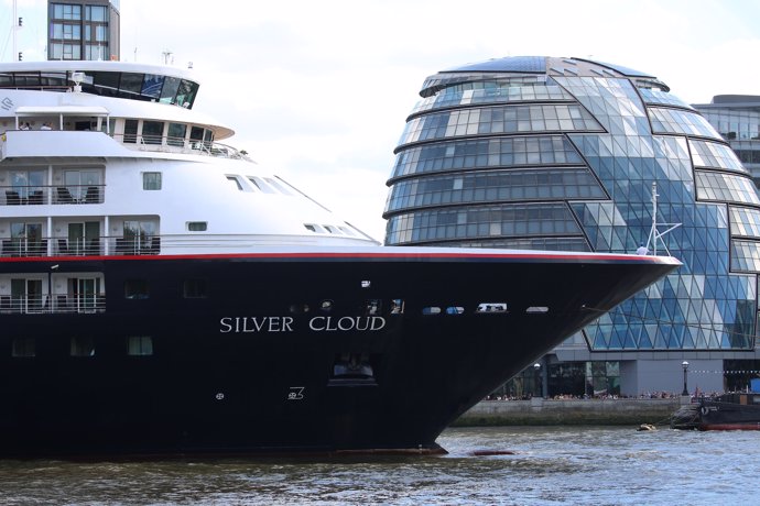 Silver Cloud, a luxury cruise ship operated by Silversea Cruises, leaves Tower B
