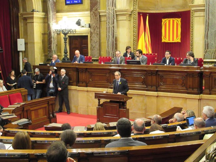 El presidente de la Generalitat, Quim Torra, interviene en el Parlament