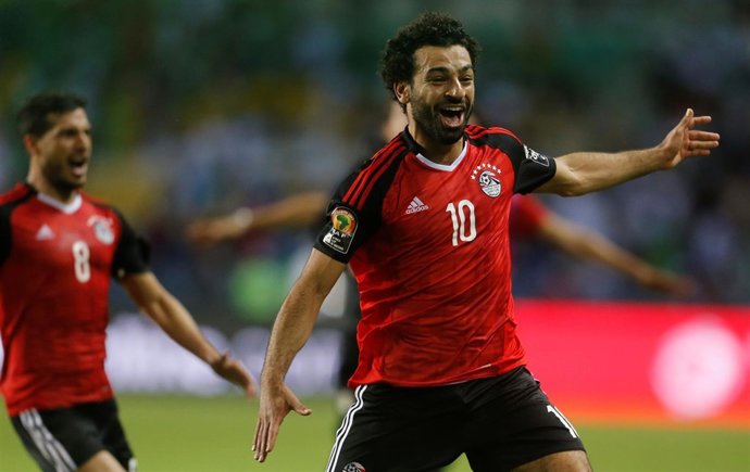 Mohamed Salah celebra un gol con la selección de Egipto