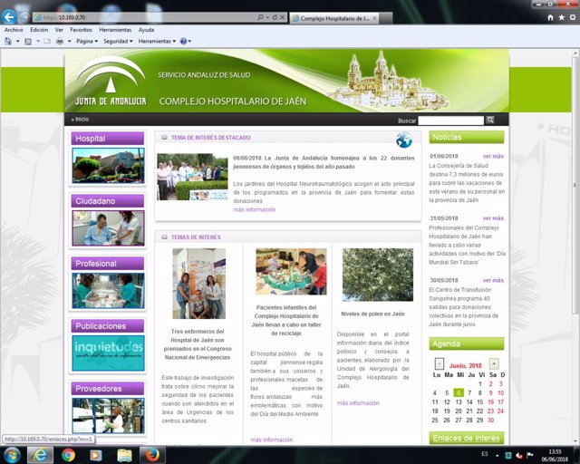Vista de la web del Complejo Hospitalario de Jaén