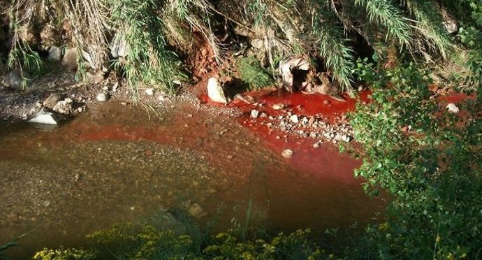 L'aspecte d'un dels trams del riu Sec de color vermell
