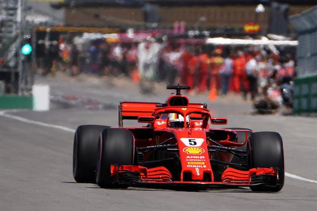 Ferrari's Sebastian Vettel drives during a practice session at Circuit Gilles Vi