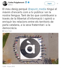 Tuit de Carles Puigdemont sobre À Punt