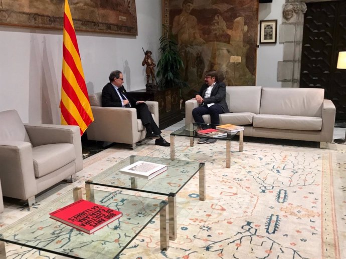 El presidente de la Generalitat, Quim Torra, con Xavier Domènech (CatComú)