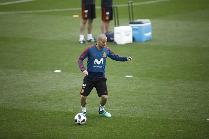 David Silva durante un entrenamiento de la selección en Las Rozas (Madrid)