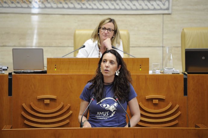 La diputada del PP Virginia Alberdi, con una camiseta de Amus