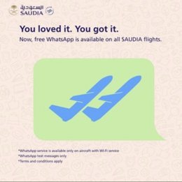 Saudia Airlines ofrece servicios de Whatsapp gratuito