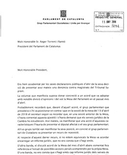 Carta d'Iceta a Torrent demanant-li que reconsideri denunciar Llarena