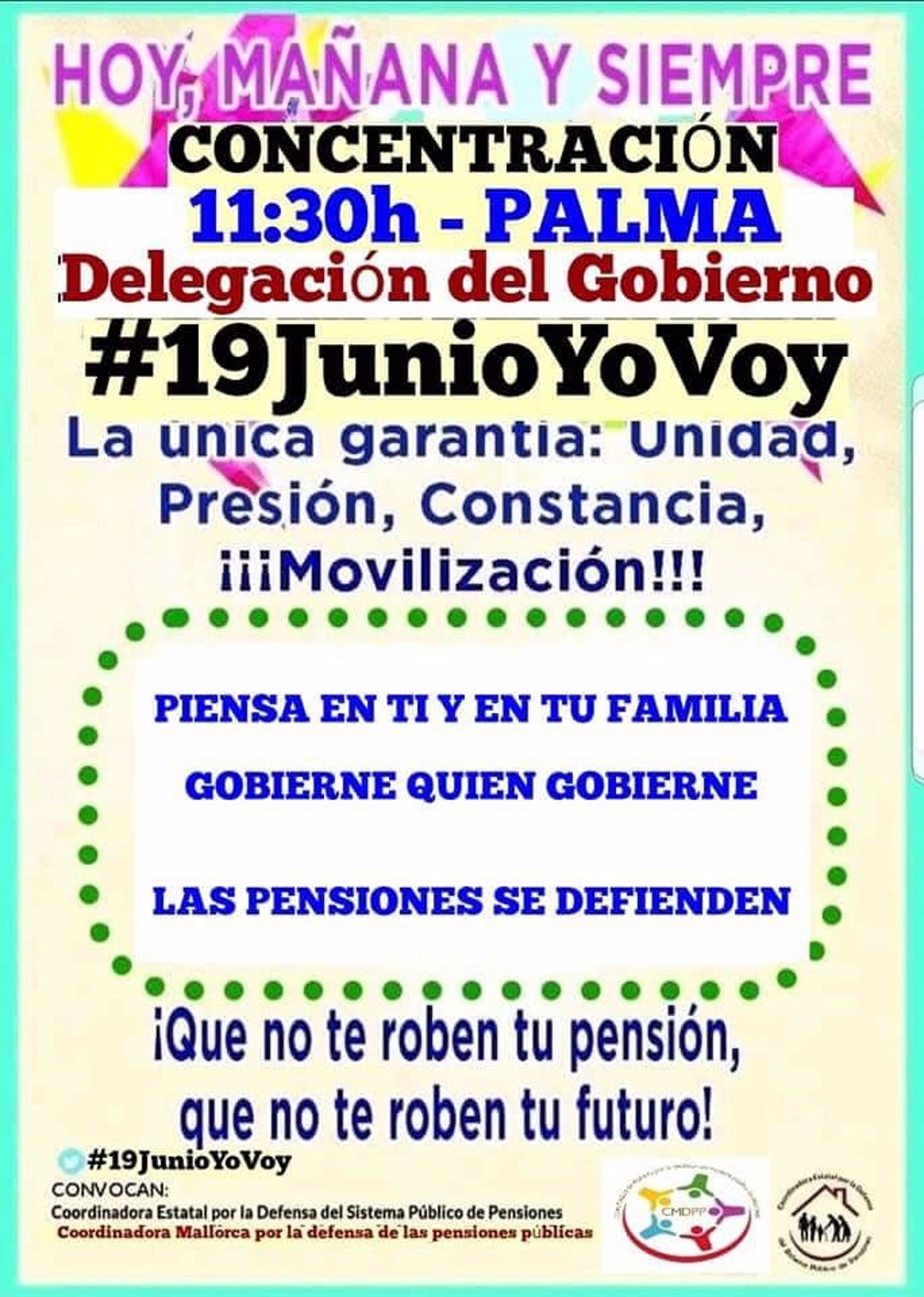 Palma acogerá este martes una concentración para reclamar unas pensiones dignas
