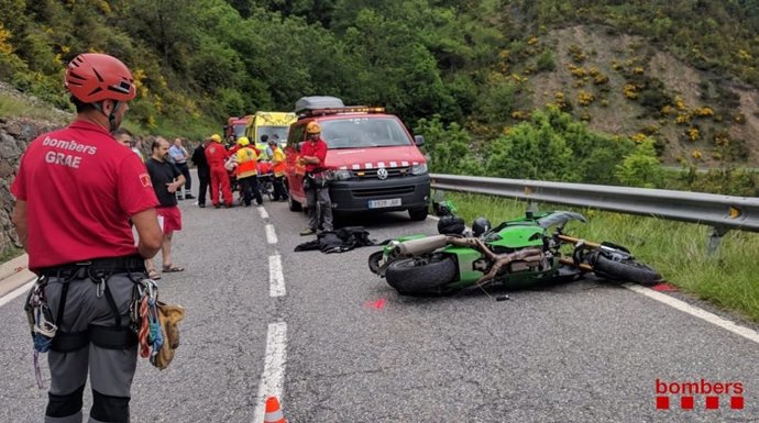 Accidente de un motorista en Planoles (Girona)