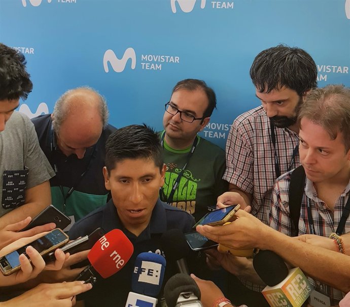 Nairo Quintana en la presentación del Movistar antes del Tour 