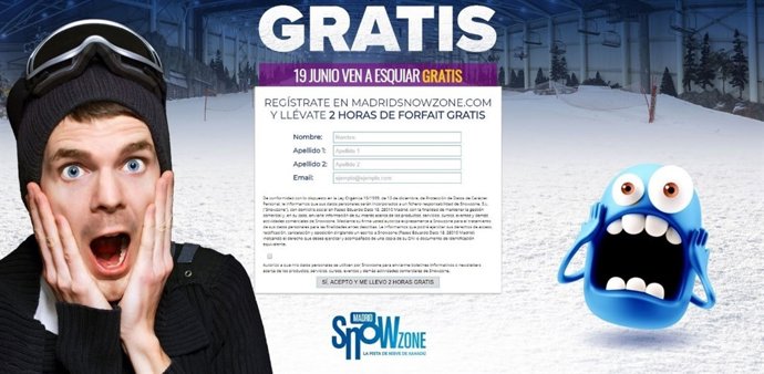 Registro en la web de Madrid SnowZone