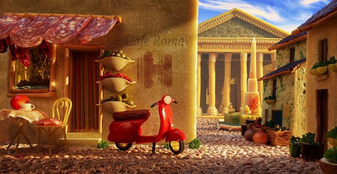 Imagen de Roma con productos gastronómicos